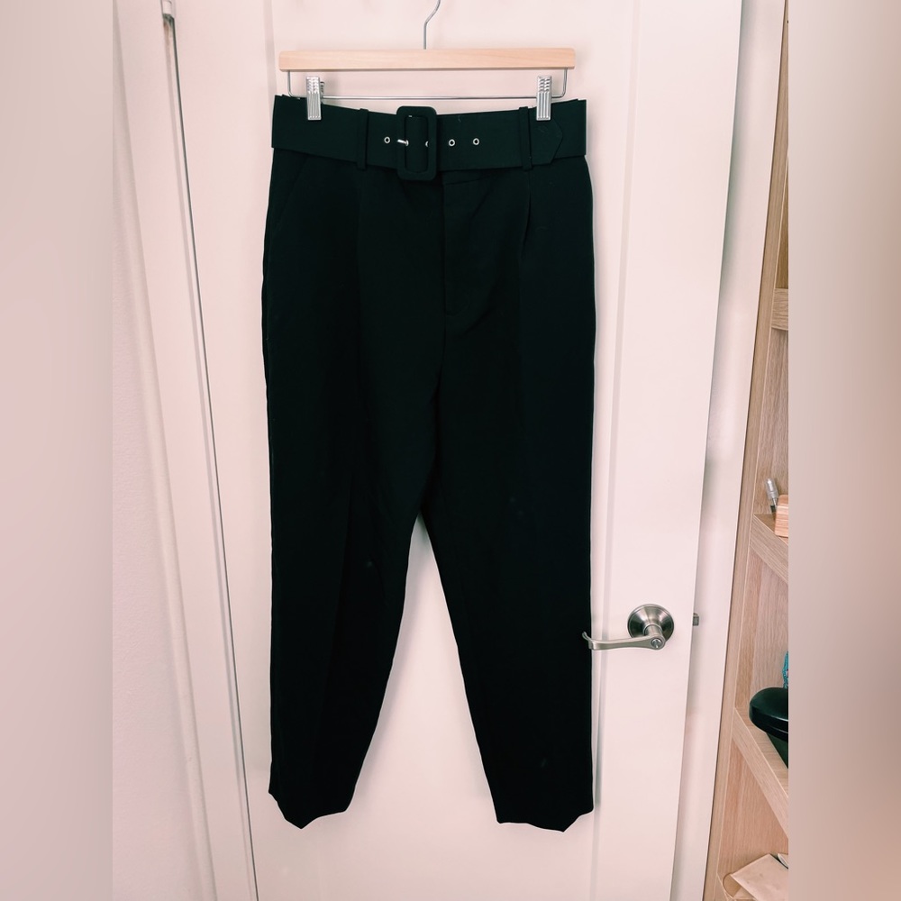 Zara Tapered Black Pant with Accent Belt